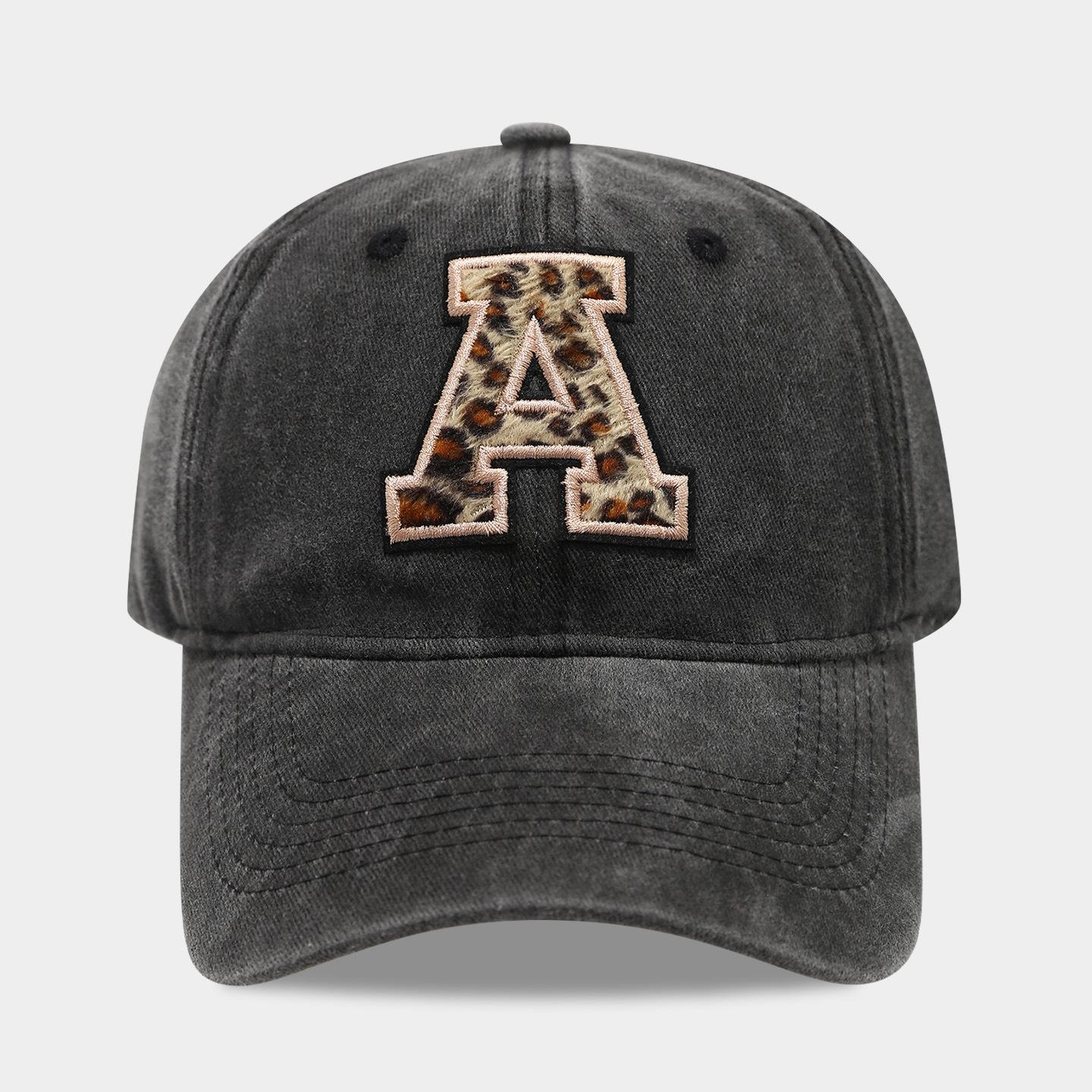 Black Baseball Cap, 26 English Letters Leopard Print Duckbill Hat, Women s Retro Fashion Sports Sun Hat, Trendy Cap