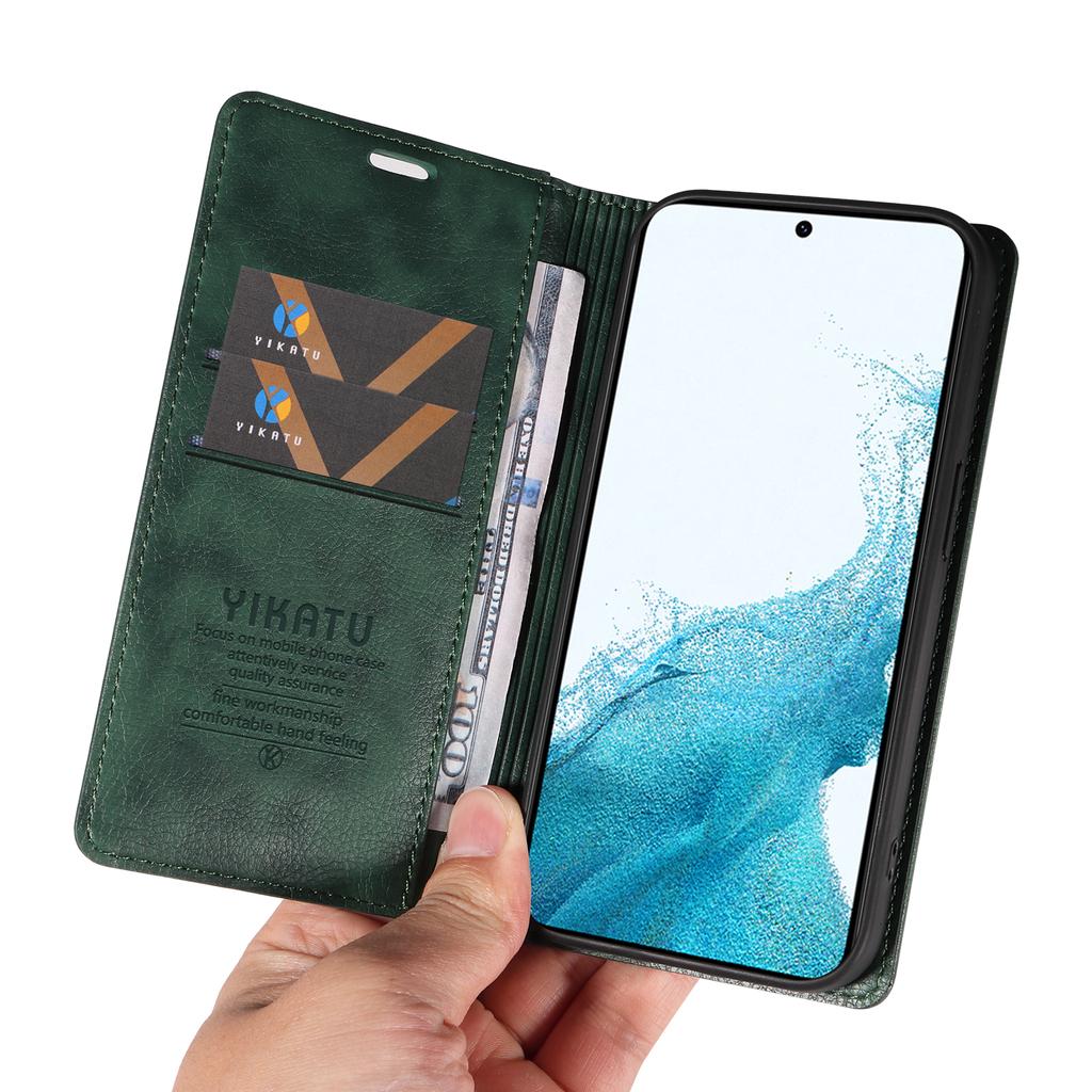 YIKATU YK-006 For Samsung Galaxy S22 5G Magnetic Case Litchi Texture Leather Flip Stand Phone Shell