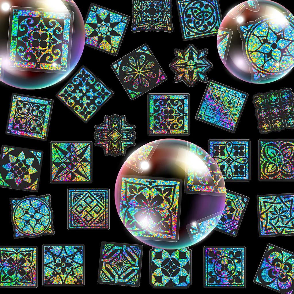 50 Böhmische Fensterblumen Transparente Laser-Sticker Streaming-Licht Schwebendes Gemälde PET Transparente Karte Laser Ins Windgu-Karte