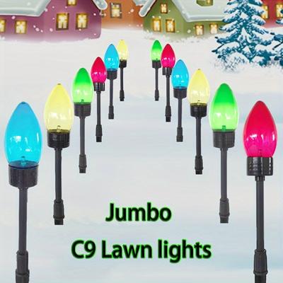 Et sæt med én træk tolv C9 solcelle udendørs plæne dekorationslys Juleferie dekoration jordspyd lys 12 LED spyd farvede lys