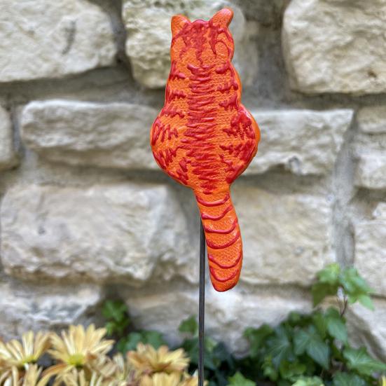Cat Garden Stake Resin Cat with Metal Ground Insert Stake Colorful Cat Stake for Flower Beds Yard Art Flower Pot