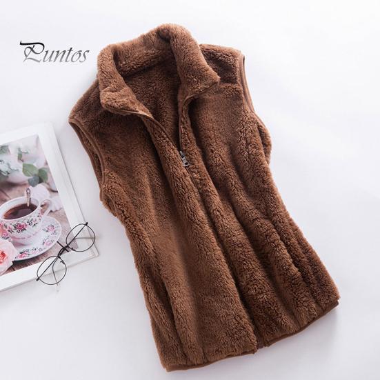 Autumn Winter Coat Women Waistcoat High Collar Neck Protection Soft Plush Zipper Sleeveless Blazer Closure Solid Color Cold Resistant Outdoor Vest