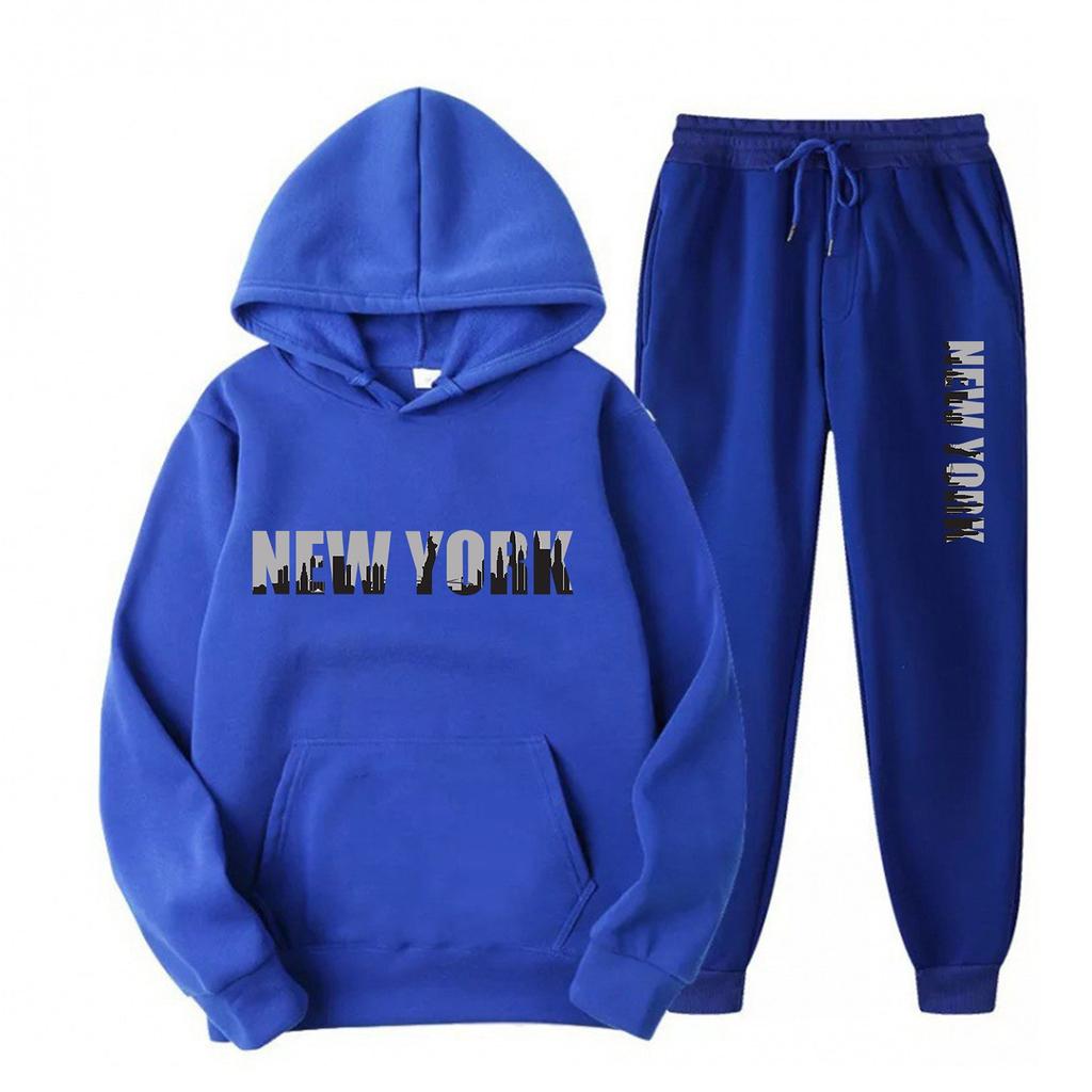 New Fleece Women's Casual Sportswear Hooded Sweatshirt Two-piece Set Casual Set European and American Trendy Brand Men's Loose Fit