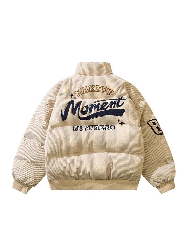 Men's Vintage Retro Embroidered Corduroy Jacket with Stand Collar – Cozy Outerwear for Couples