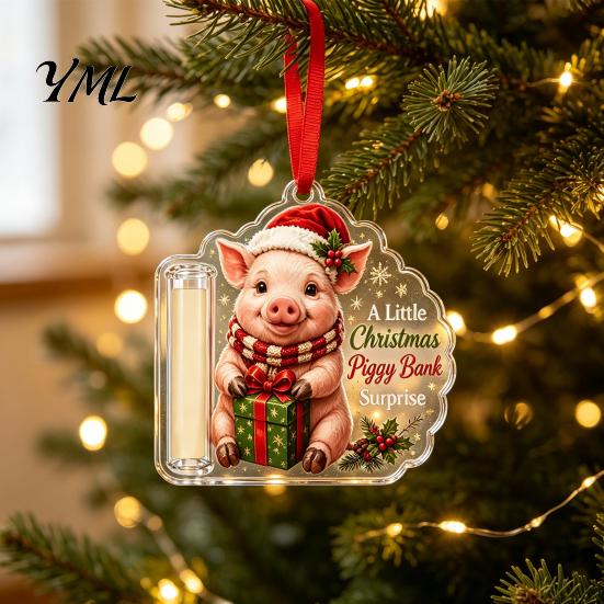Money Clip for Christmas Tree Cash Gift Holder Ornament, Cute Dog Clear Acrylic Gift, Xmas Hanging Decoration Holiday Party Supplies Favors