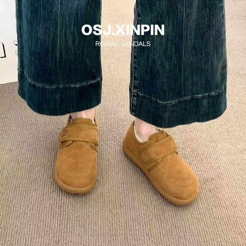 New Birkenstocks velvet women's soft-soled retro autumn and winter shoes thick-soled Doudou shoes flat-soled warm fluffy shoes cotton shoes