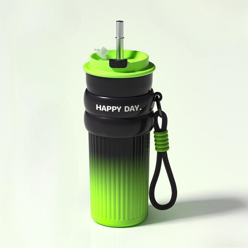 316 Stainless Steel Large-capacity Thermos Cup, Portable High-value Water Cup with Straw, Car Double-drink Coffee Cup