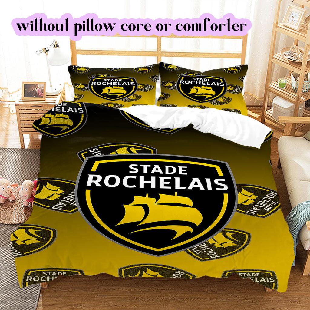 Stade Rochelais rugby Pattern Bedding,Quilt Set Quilt Cover Pillowcase Home Birthday Gift (1*duvet cover+2*pillowcase,without core)