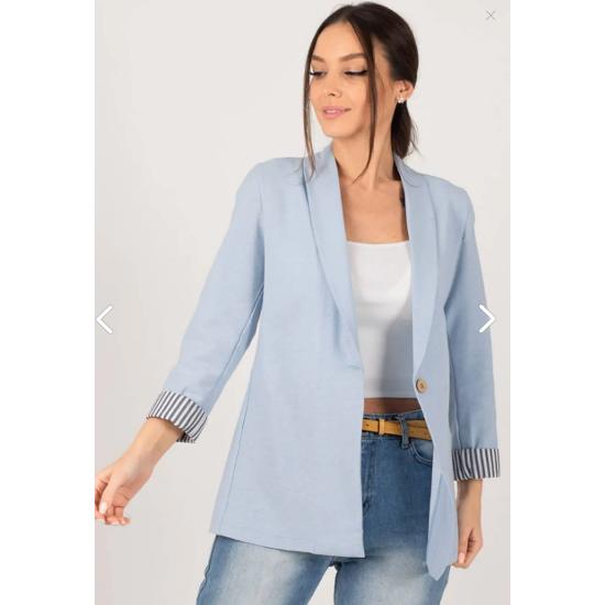 

Women s Bebe Blue Sleeve Striped Single Button Jacket s