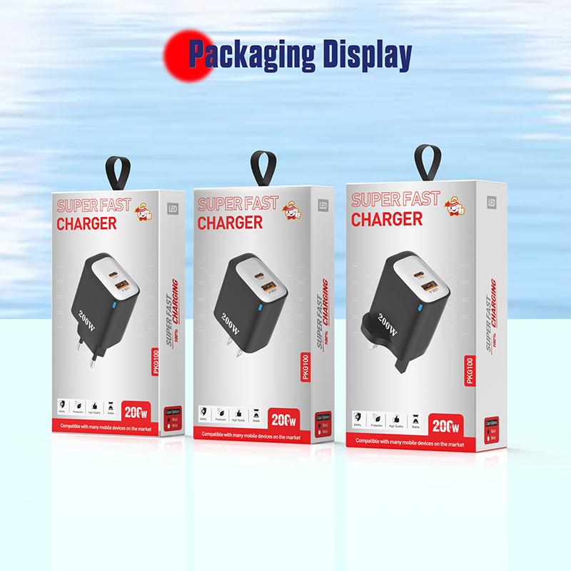 200W Usb Type-C Phone Charger With Indicator Light Usb-C Fast Charging Power Adapter For Iphone For Samsung Huawei Xiaomi