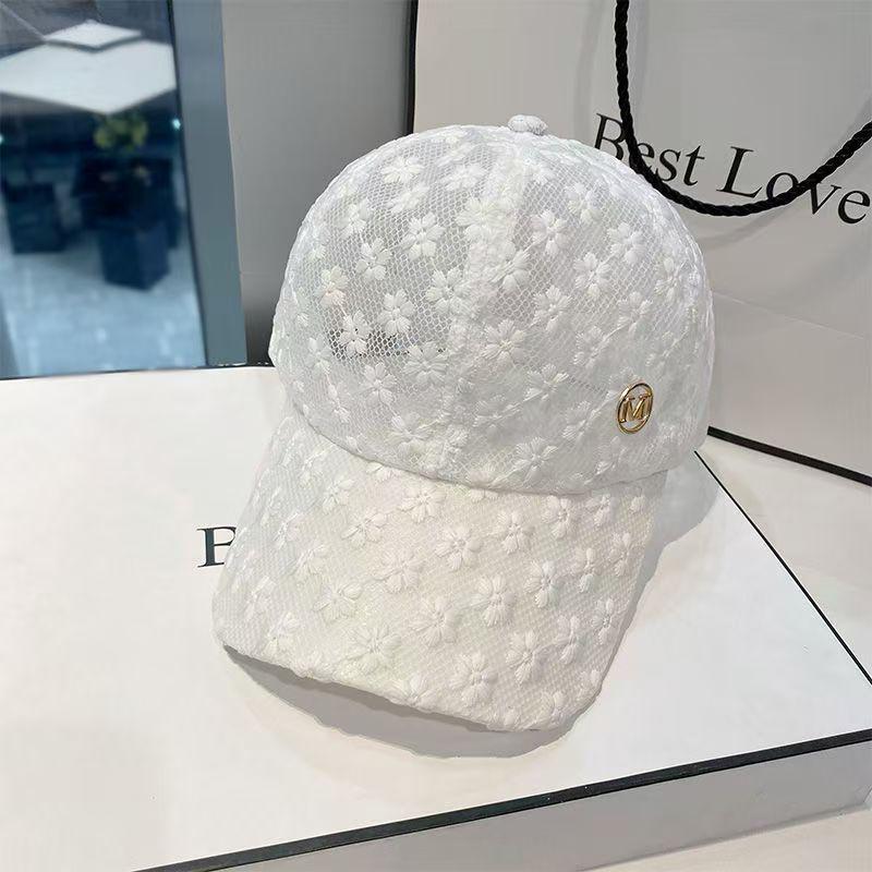 Korean Style Rhinestone Baseball Cap: Floral Lace Mesh Hat with Sun Protection