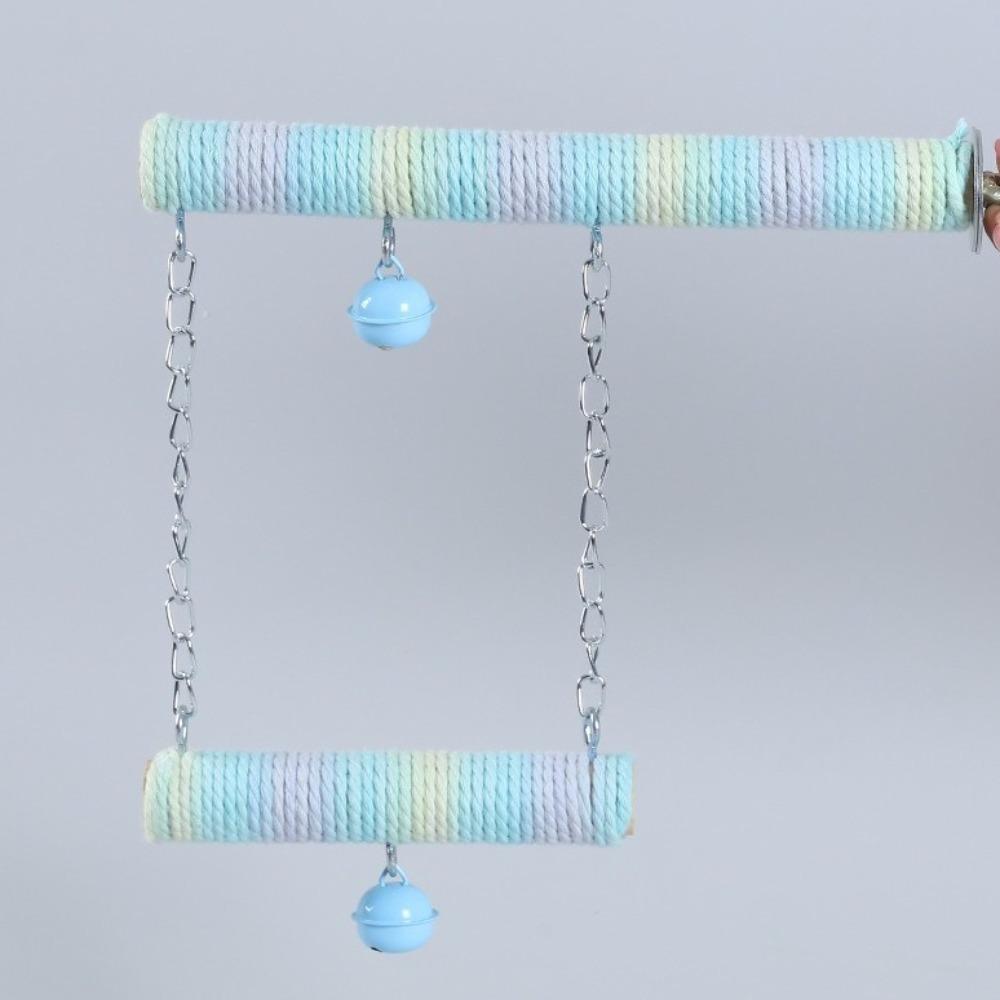 Double Layer Wood Standing Stick Colorful Cotton Rope Bird Cage Swing  Training Perch