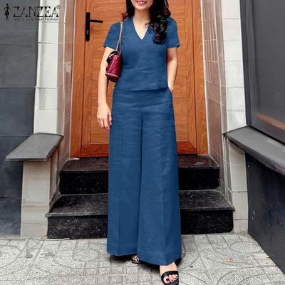 Women Short Sleeve Blouse and Pants Casual Two Piece Suit Sets