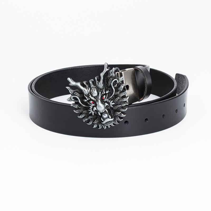 Personalized Men's Cowhide Belt Chinese Dragon Spot Punk Fashion Motorcycle Rider Belt