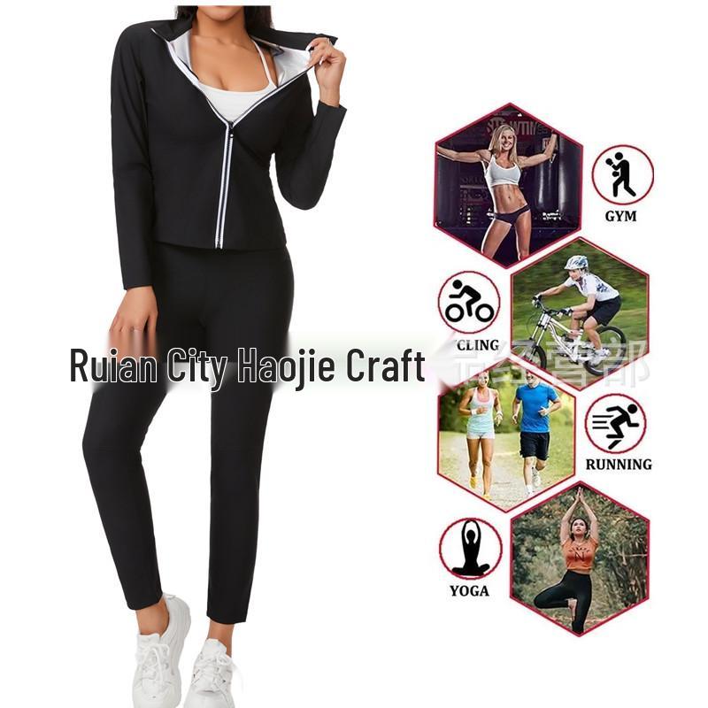 European-American Sauna Suit: Abdominal Control Yoga Sweat Set, Plus Size Waist Sculpting, Stand Collar Body Shaping Outfit