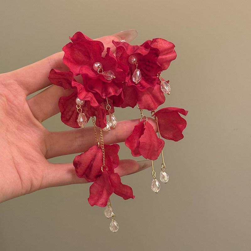 Silberne Nadel Tropfenöl Rote Perlen Ohrstecker - Eleganter & Vielseitiger Schmuck für Damen