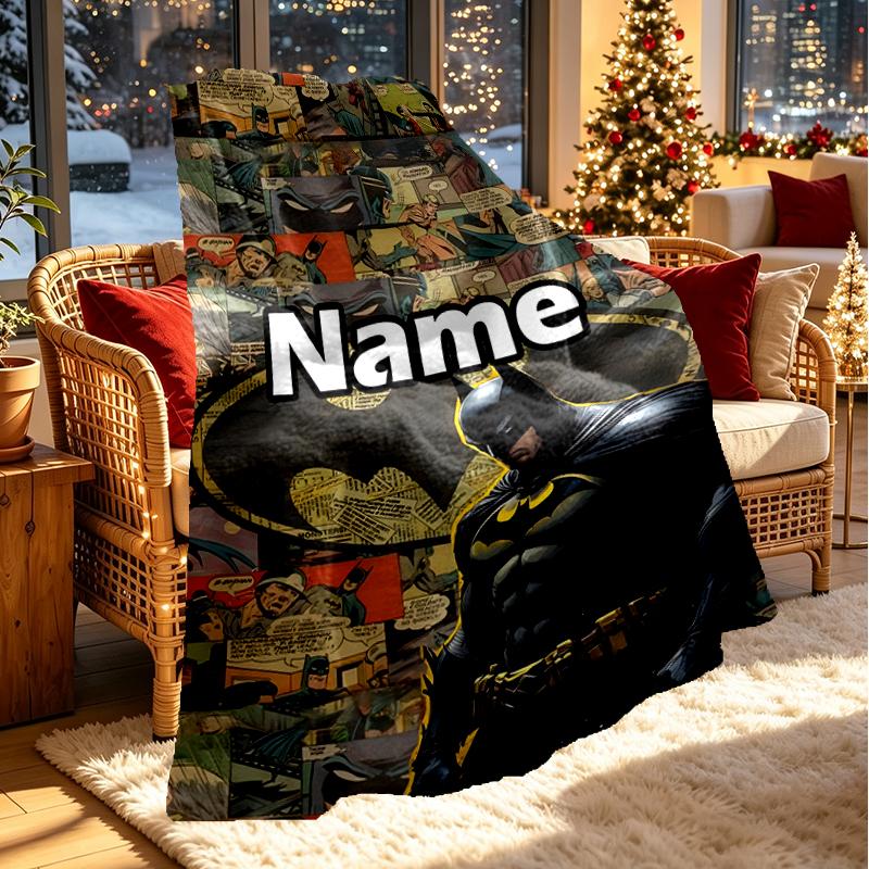 Custom Name Personalized Batman Print Blanket, Home Decor, Bedroom, Sofa, Camping, Couch, Gifts for Birthday Christmas