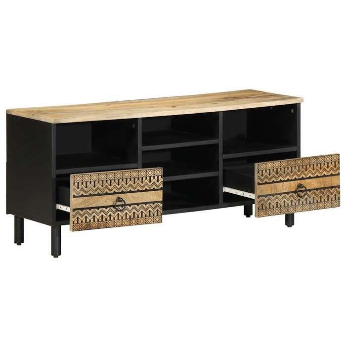 VidaXL TV Cabinet Black 100x33.5x46 Cm Solid Mango Wood Raw, TV Bench, Hi-fi Cabinet, Entertainment Center, TV Buffet, 4018646
