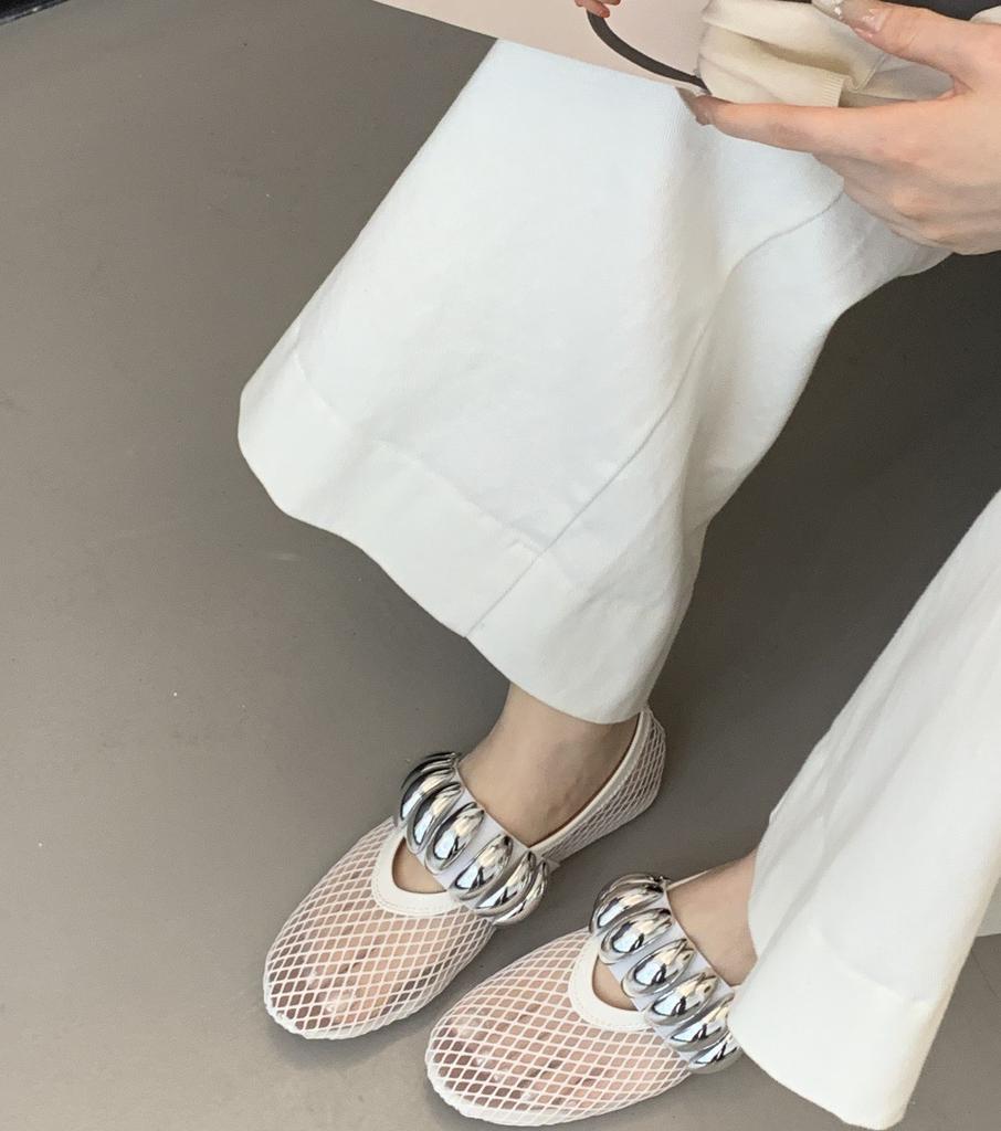 Design Sense Niche Mesh Flat Mary Jane Single Shoes Women's Shoes Ballet Shoes Summer New Roman Shoes French Sandals