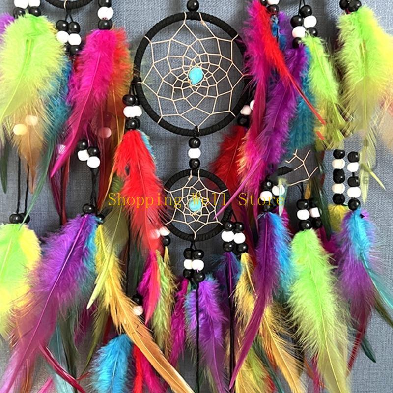 KX4B Ethnic Handmade Woven Dreamcatchers Wall Decorations Crystal Stone Colorful Feathered Wall Hangings Decors for Bedroom China Mainland