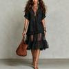 European and American women's bohemian imitation denim splicing mesh dress