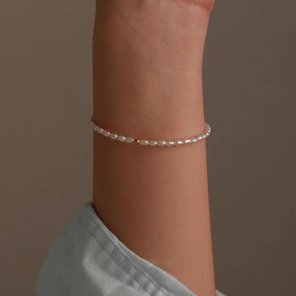 14k Gold-Filled Natural Freshwater Rice Pearl Bracelet for Women - Elegant, Light Luxury, New Trend In High-End Jewelry.