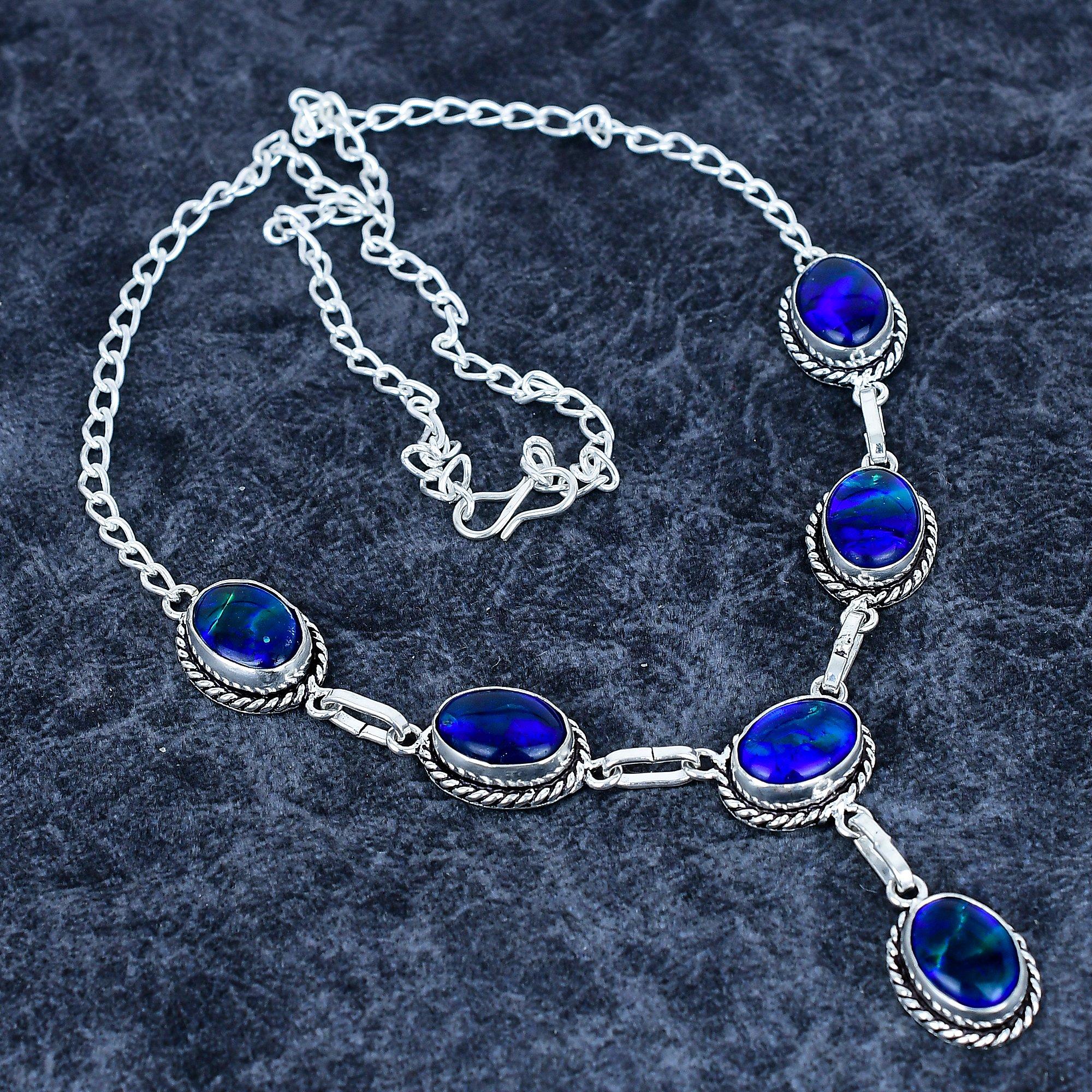 

Blue Triplet Opal Gemstone 925 Sterling Silver Jewelry Necklace 18 M-3184