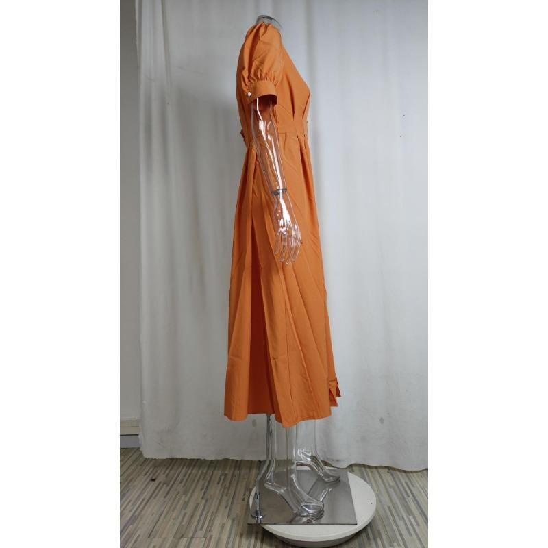 Women's Summer Solid Color Temperament High Waist Mid-Length Shirt Dresses