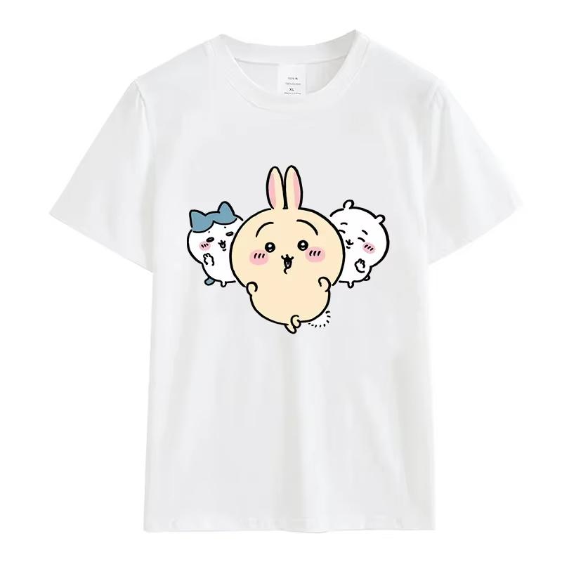 Miniso Chiikawa Cartoon Women Summer Cotton Funny T-Shirts Round Collar Clothes Short Sleeve Clothing Classic Casual Loose Tops