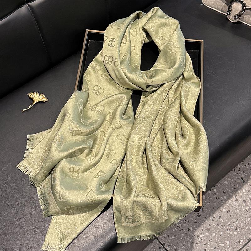 Simulation Silk Fashionable And Elegant High-End Long Silk Scarf Short Beard Shawl Long Scarf Tencel Cotton Gold Silk Scarf