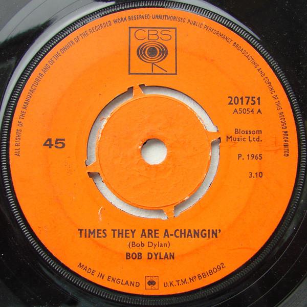 

7inch Record BOB DYLAN - Times They Are A-changin / Honey J 201751 CBS 1965 UK Rock Used