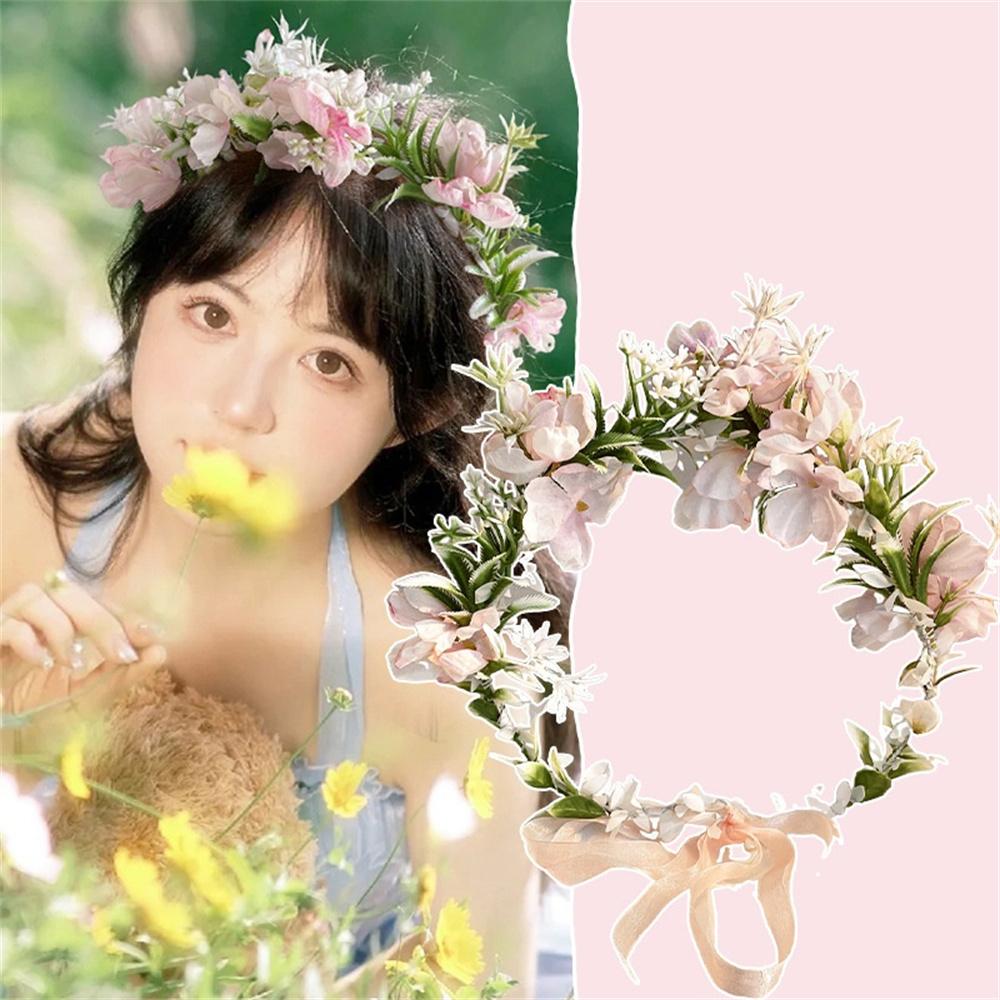 Super Bride Elegant Fairy Pink Flower Crown Delicate Garland for Women