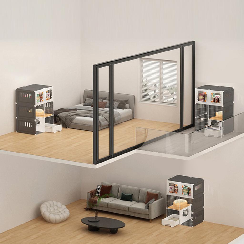 Integrated Cat House with Cat Bed Cat Crate Indoor Catio Bowl DIY Metal Wire Cat Kennel Cats Litter Box for Cats Villa