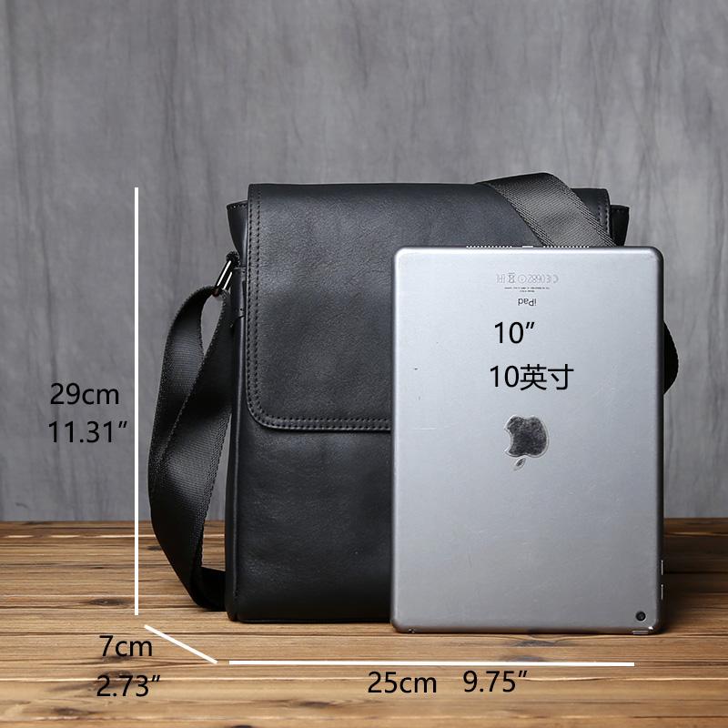 NZPJ Leather Men's Shoulder Bag Natural  Cowhide Vertical Crossbody Bag Casual Large Capacity Flip Zipper Bag For 10 Inch iPad