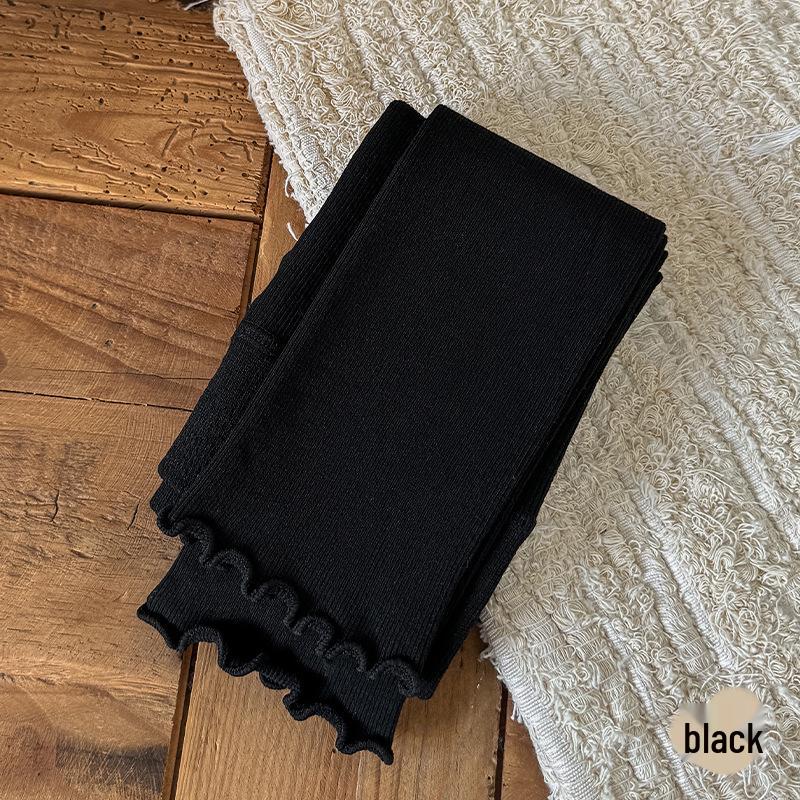 

Girls Ruffle Edge Fleece Leggings for Spring & Autumn - Fashionable, Medium-Thick, Nine-Point Pants for Children XXL for 140-160cm чёрный