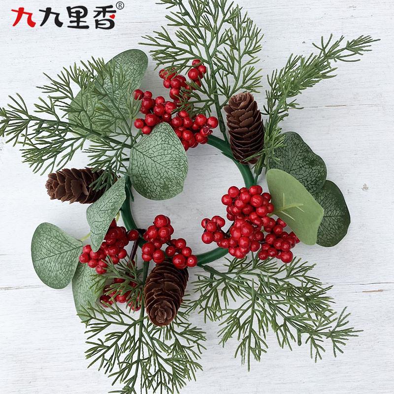 

Американский имитационный венок, венок со свечами, венок из падуба, рождественский венок из красных фруктов и сосновых шишек, подсвечник для обеденного стола