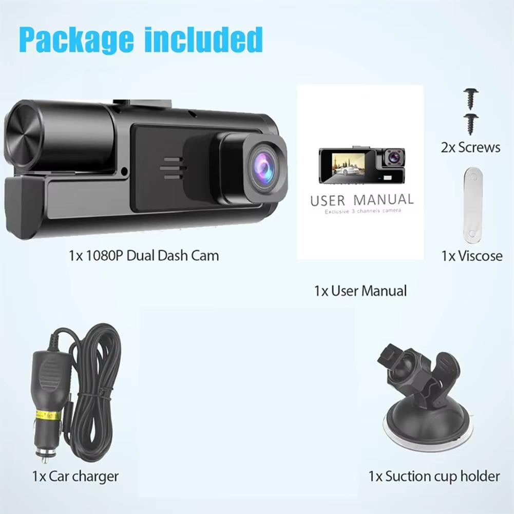 1080P Kamera samochodowa 3 kamery Przednia kabina i tylny rejestrator jazdy 3-kanałowa kamera DVR z nagrywaniem w pętli Czujnik G Czarne pudełko Akcesoria samochodowe