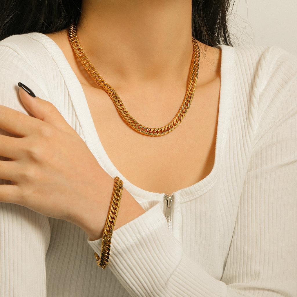 Aimgal 7.3mm Miami Cuban Chain Bracelet 18K Gold-Plated 316L Stainless Steel Trendy Tarnish-Free Waterproof