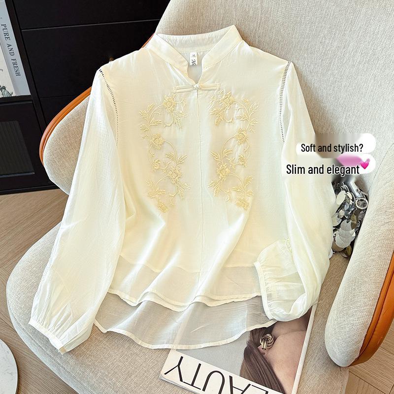 High-Quality Chinese Embroidery Top, Stand Collar, Spring/Summer, Lightweight, Casual Wear