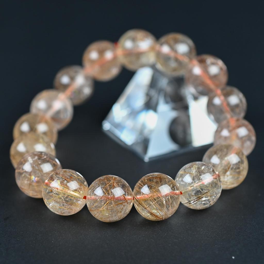 Eigado Mixed Rutilated Quartz 16 Inner Natural Power Good Fortune Bracelet, Beads, 13mm, Diameter Approx. 17cm, Stone, Stone, Luck, Amulet,