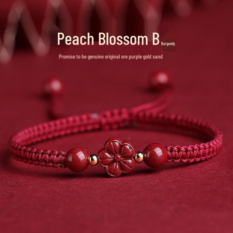 Authentic Cinnabar Four-Leaf Clover Bracelet with Purple Gold Sand and Red Rope for Women and Children