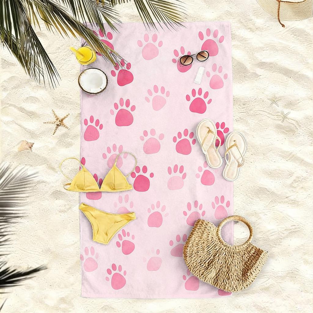 Asciugamano da Spiaggia Rosa Zampa Amanti dei Gatti, Asciugatura Rapida Super Assorbente in Microfibra, Asciugamano da Bagno per Piscina Viaggio Nuoto Regalo