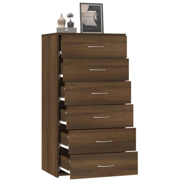 815365 vidaXL Buffet with 6 Drawers Brown Oak 50x34x96 Cm Engineered Wood
