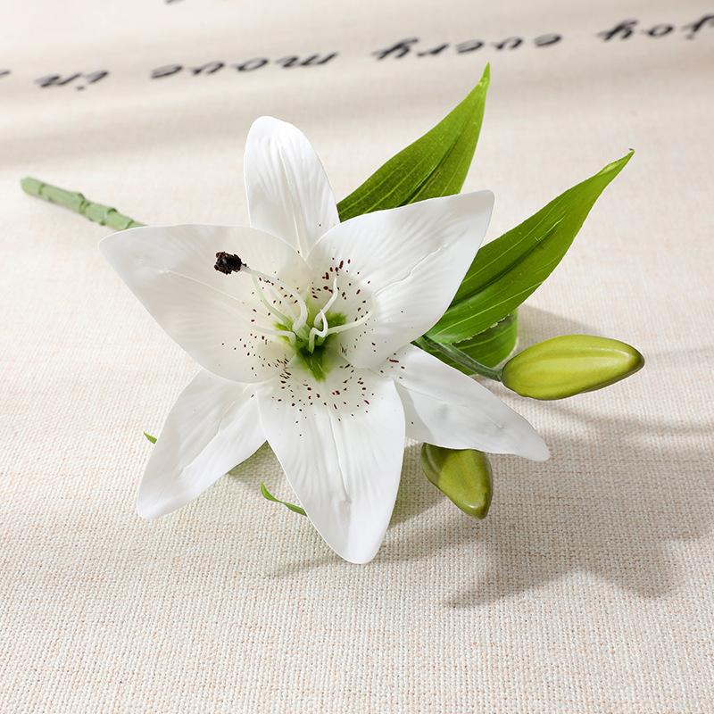 Simulated Lily Single Touch Film 3 Head Lily 1 Flower 2 Buds Home Wedding белый