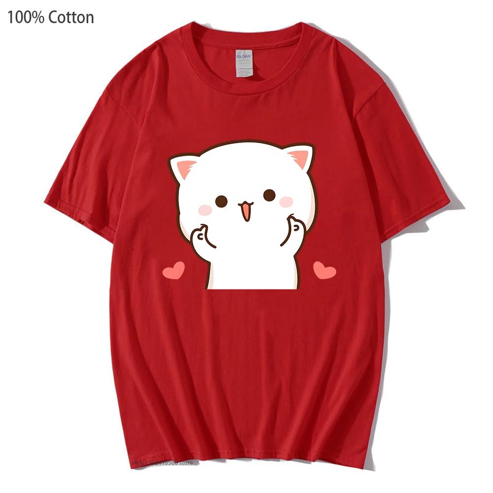 Cute Peach and Goma Mochi Cat Tshirt Women Cartoon Print Shirts Female Girls Kawaii Clothes Funny Tees Cotton Tops