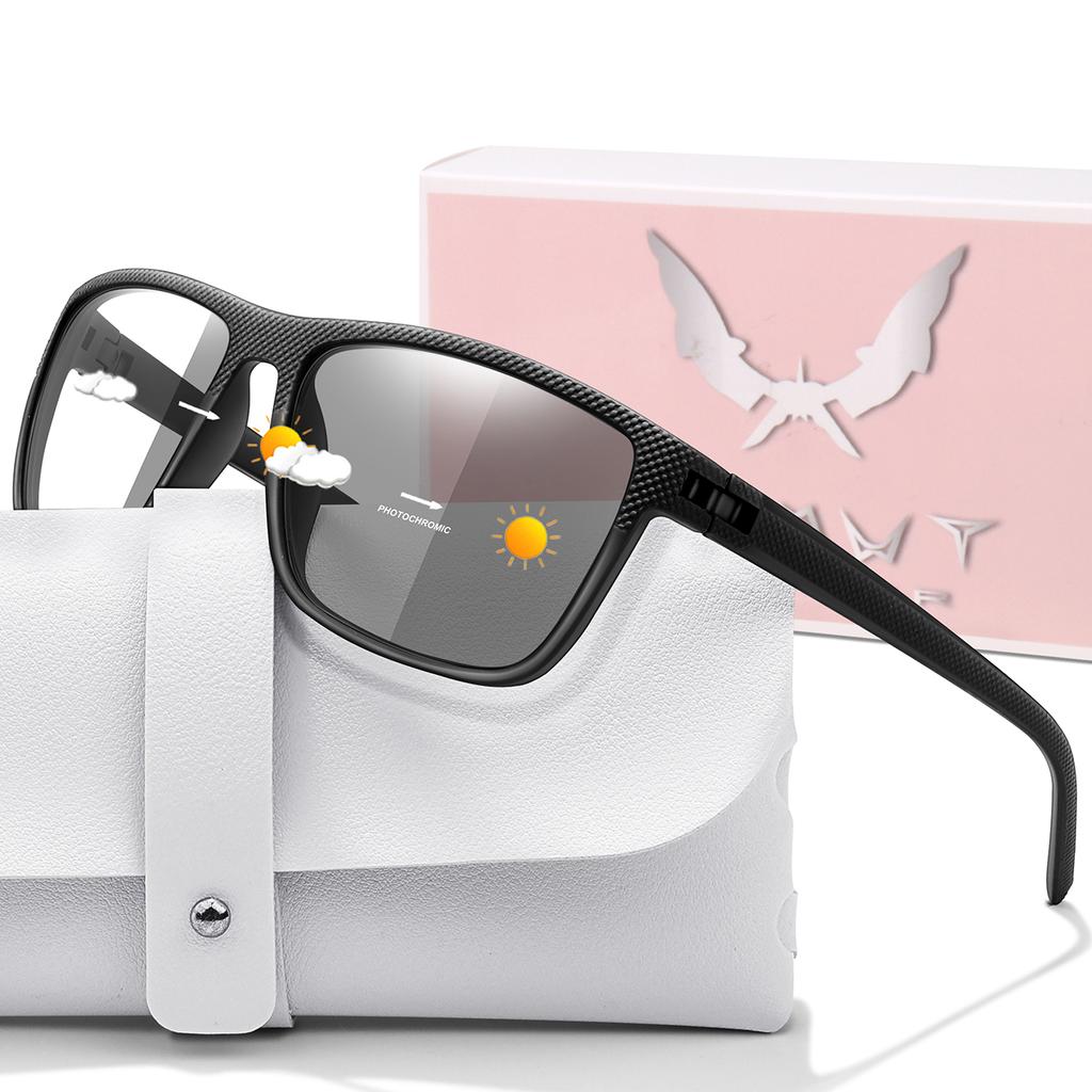 Classic Square Photochromic Cycling Sports Sunglasses Men Women Outdoor Running Hiking Baseball Shades with Box
