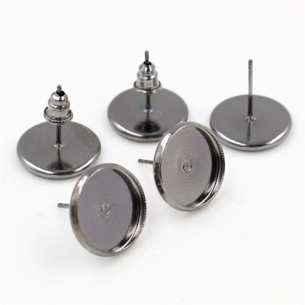 12mm 10mm 8mm 50pcs/Lot Brass Copper Material Earring Studs(with Ear Plug) Earrings Base,Fit 8-12mm Glass Cabochons