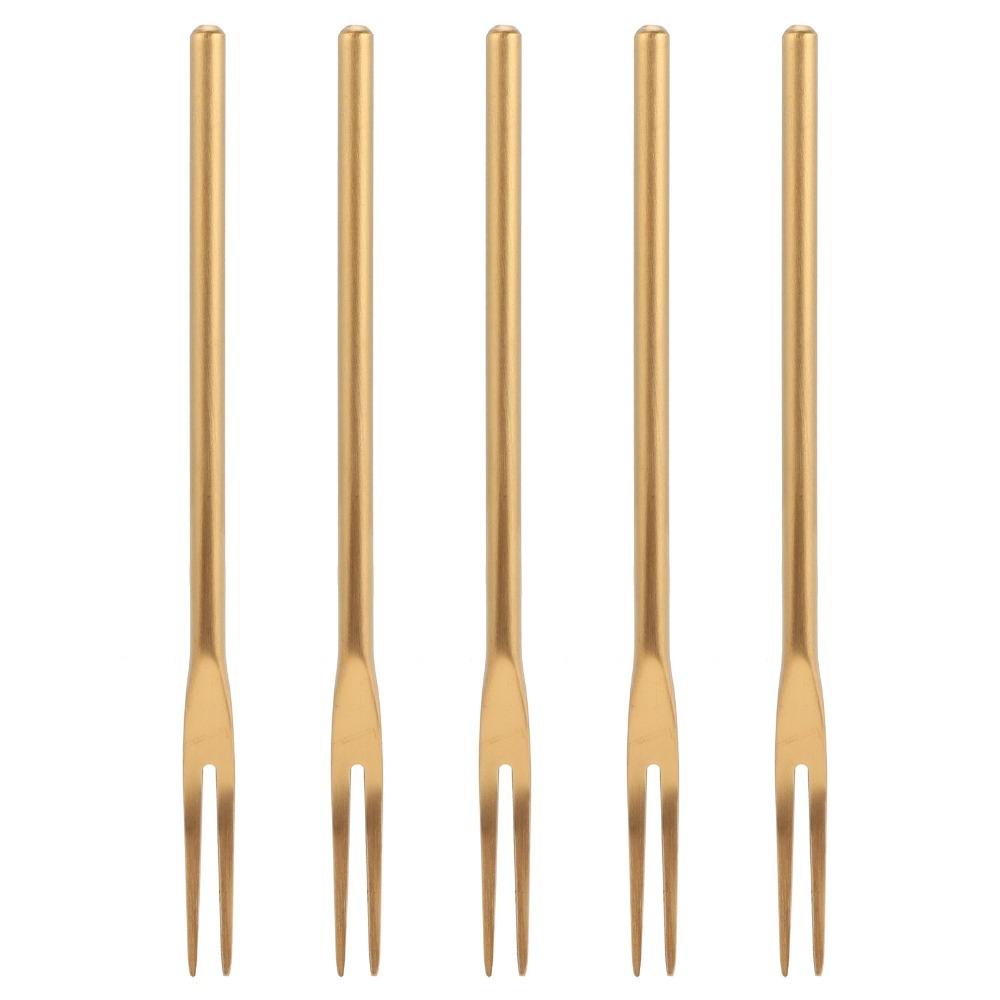 

5Pcs Two Prong Dessert Fork Long Handle Salad Fork Comfort Grip Mooncake Fork Snack Serving золотий
