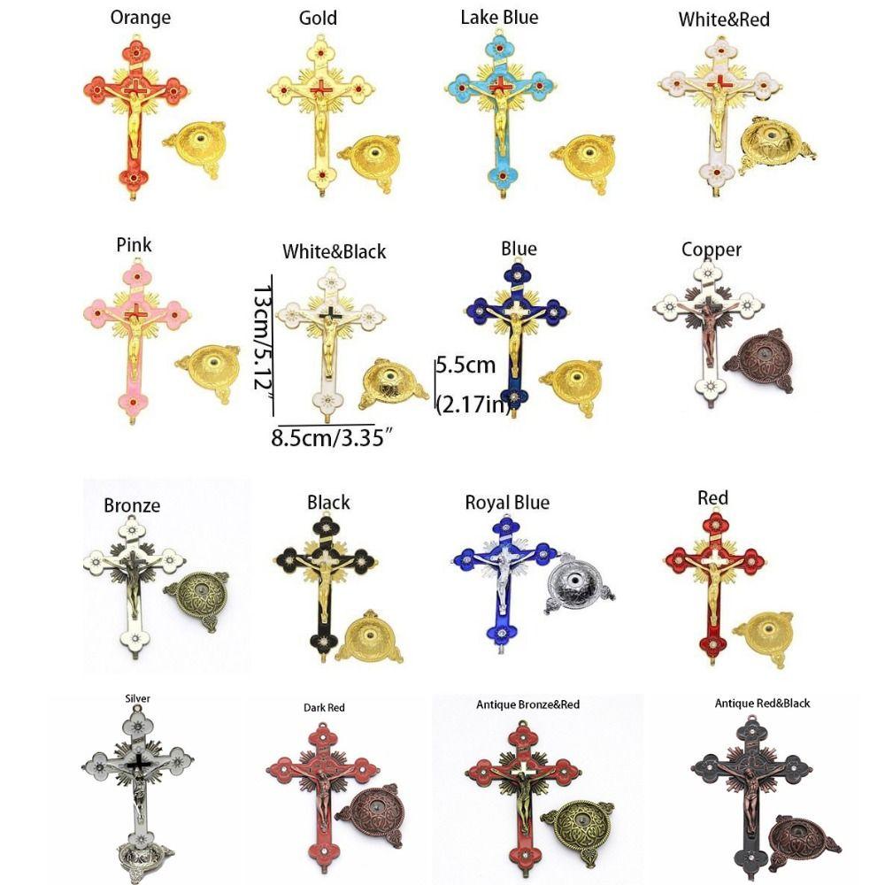 Multi-color With Stand Church Cross Ornaments No Fading Durable Alloy Cross Ornaments Handmade Plated Gold Statue Home Decor