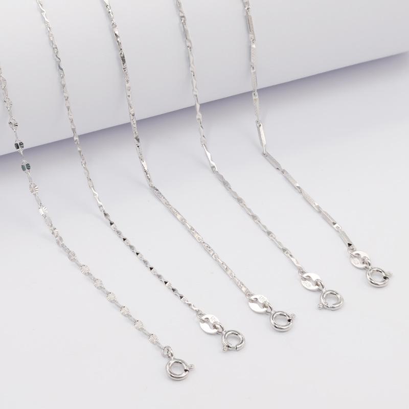 Colier din Argint Sterling S925 Stil Coreean: Lanț Rotund cu Verigi Sculptate cu Textură de Mătase, Design Gingham, Accente Cer Înstelat, Lanț Simplu pentru Osul Gulerului